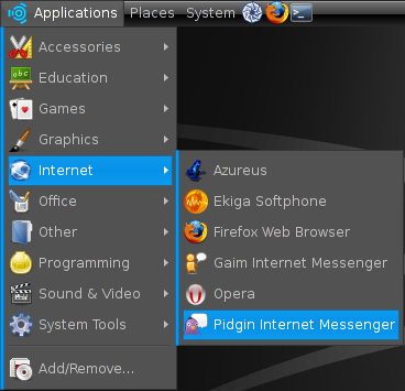 Pidgin entry in the Ubuntu menu