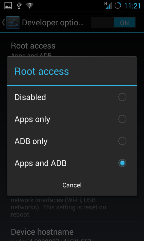 Authorise to gain root access via adb