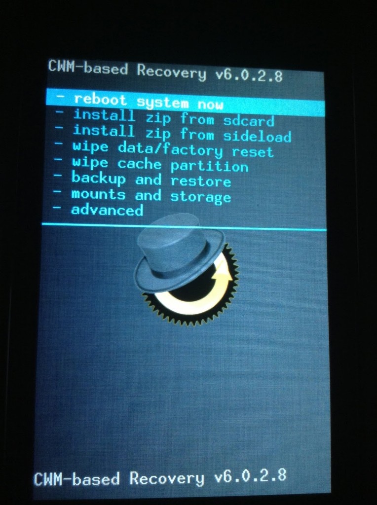 ClockWorkMod Recovery menu