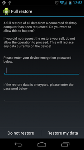 Android request confirmation to restore (image courtesy of Ryan Conrad)